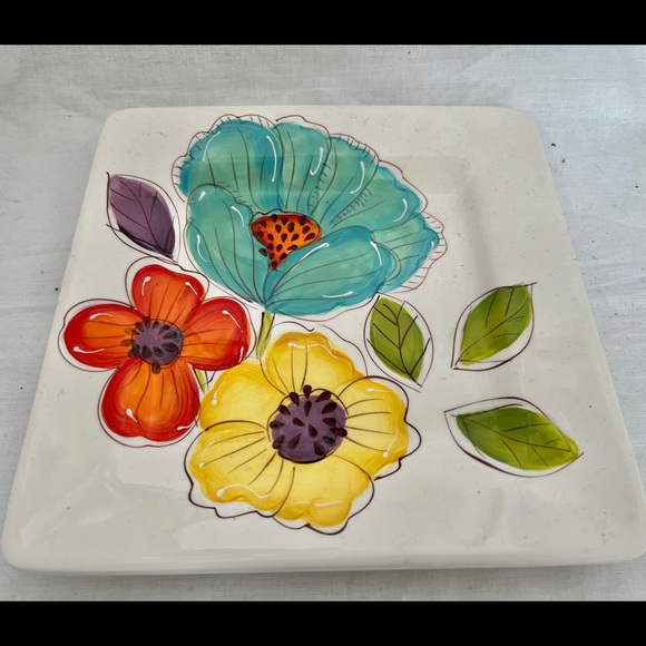 Pier 1 Imports Brittany 9" Plate Flowers Vibrant Blue Yellow Orange Floral - Picture 2 of 4